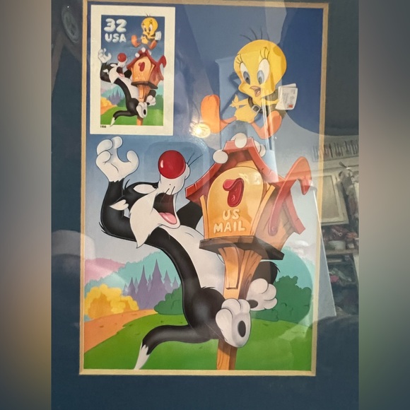 Tweety And Sylvester 32 cent stamp framed 1998 Professionally framed and sealed - Picture 3 of 3